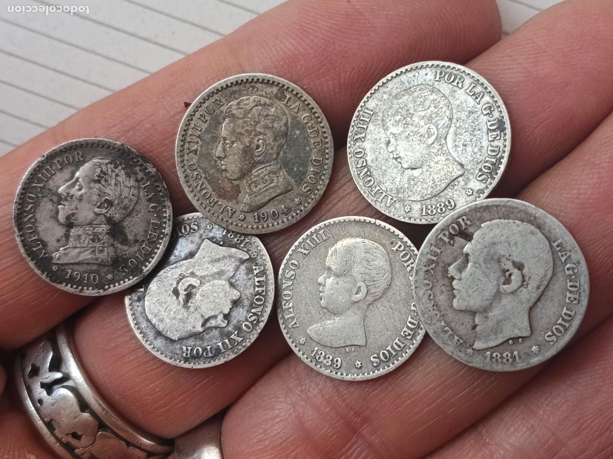 Monedas de Espa&ntilde;a: 6 monedas de 50 c&eacute;ntimos de plata