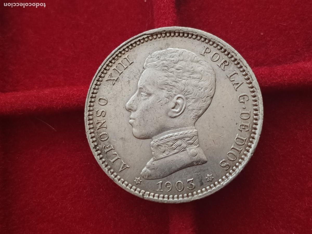 Monedas de Espa&ntilde;a: Peseta de plata de 1903. EBC+. Estrellas perfectas