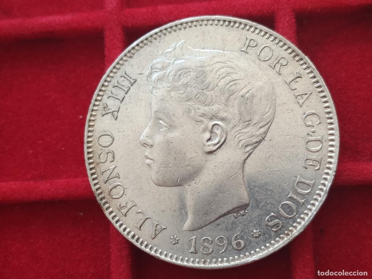 Monedas de Espa&ntilde;a: Excelente duro de 5 pesetas de plata de 1896. Estrellas perfectas