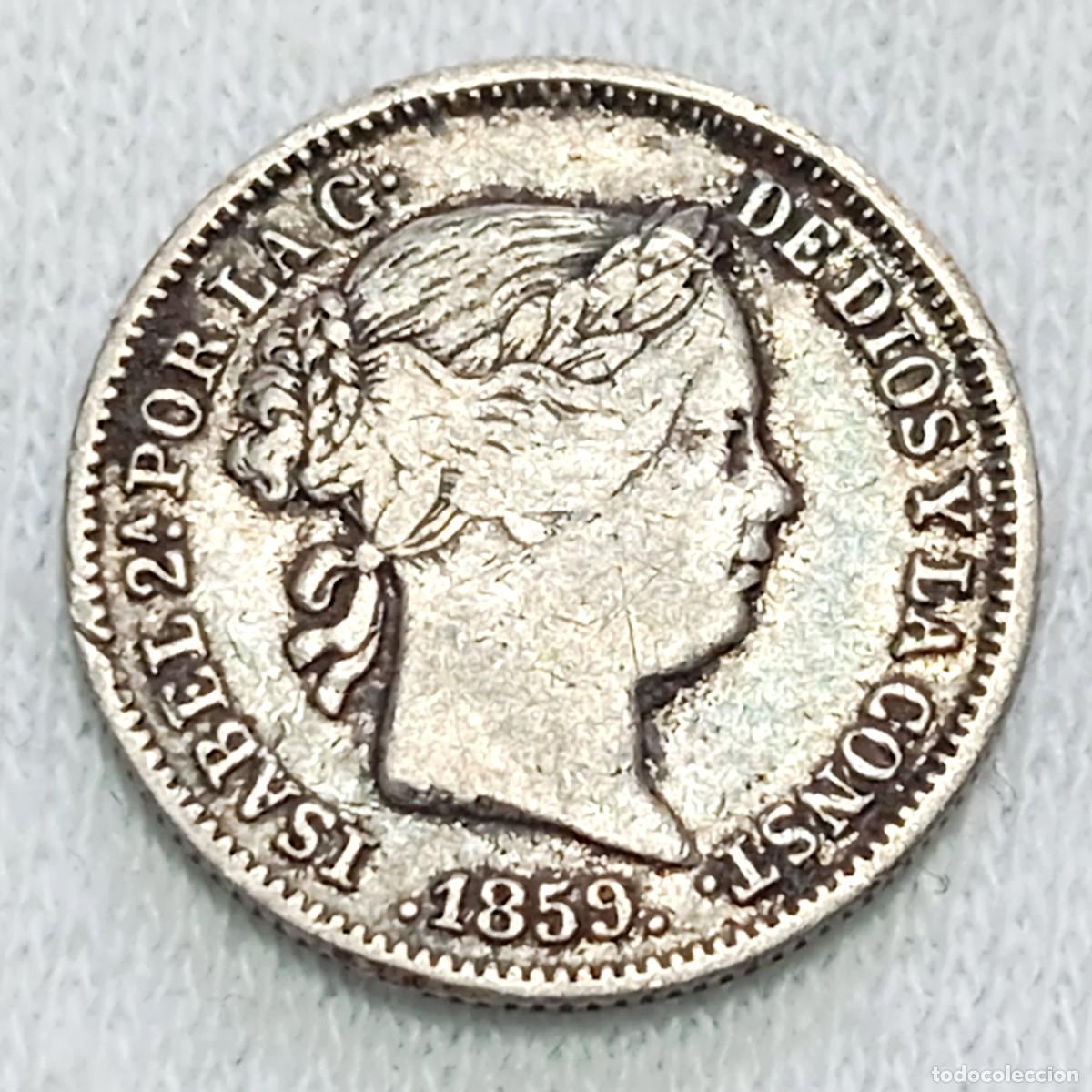 Monedas de Espa&ntilde;a: ⚜️ BBD6 3. Plata. Espa&ntilde;a. Isabel II. Madrid. 1 real 1859. 1,23 g