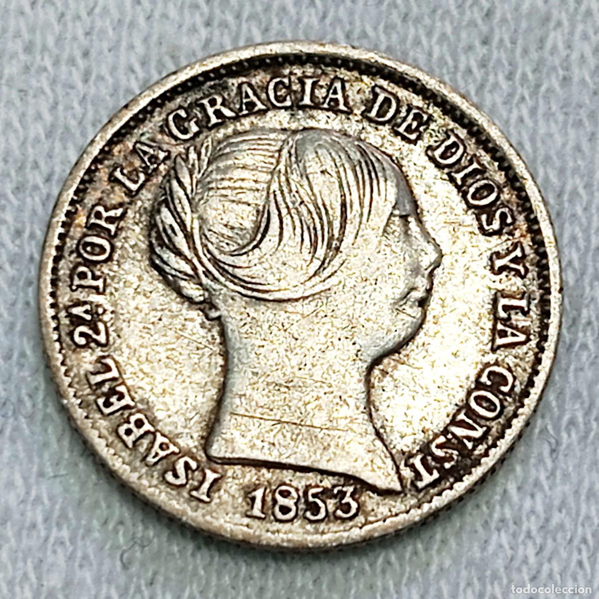 Monedas de Espa&ntilde;a: ⚜️ BBD6 4. Plata. Espa&ntilde;a. Isabel II. Sevilla. 1 real 1853. 1,33 g