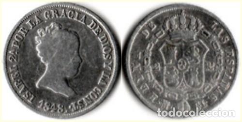 Coins of Spain: 1848 - ESPA&Ntilde;A - ISABEL II - 2 REALES DE VELLON - KM # 526