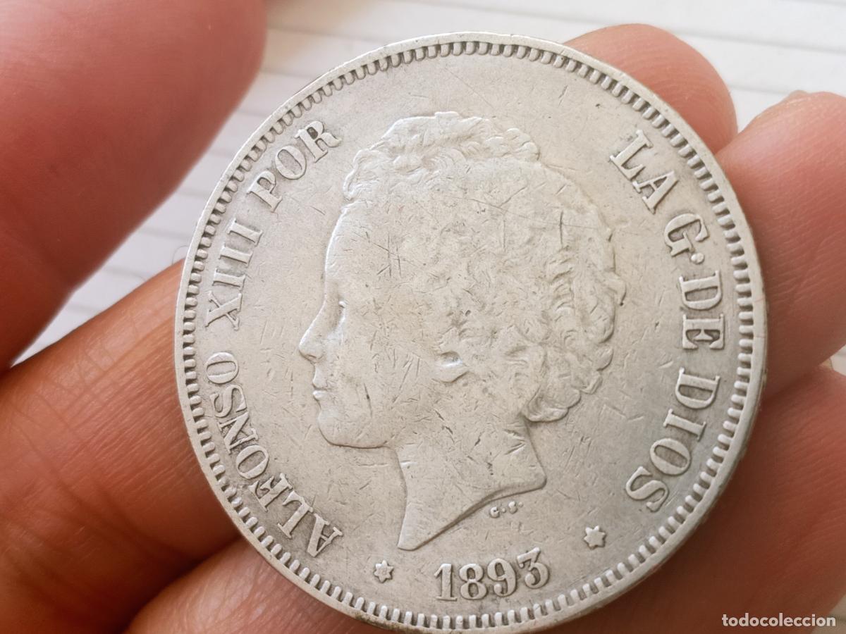 Monedas de Espa&ntilde;a: Raro duro PGV de 5 pesetas de plata de 1893 PG V