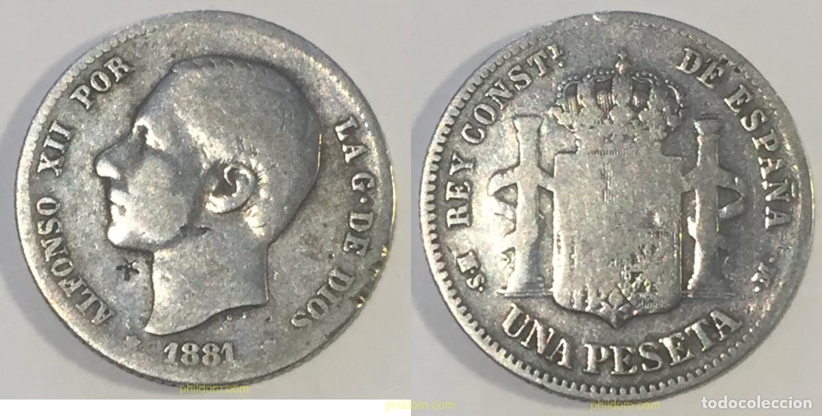 Monedas de Espa&ntilde;a: 1969 ESPA&Ntilde;A 1881 ALFONSO XII - 1881 - 1 PESETA PLATA