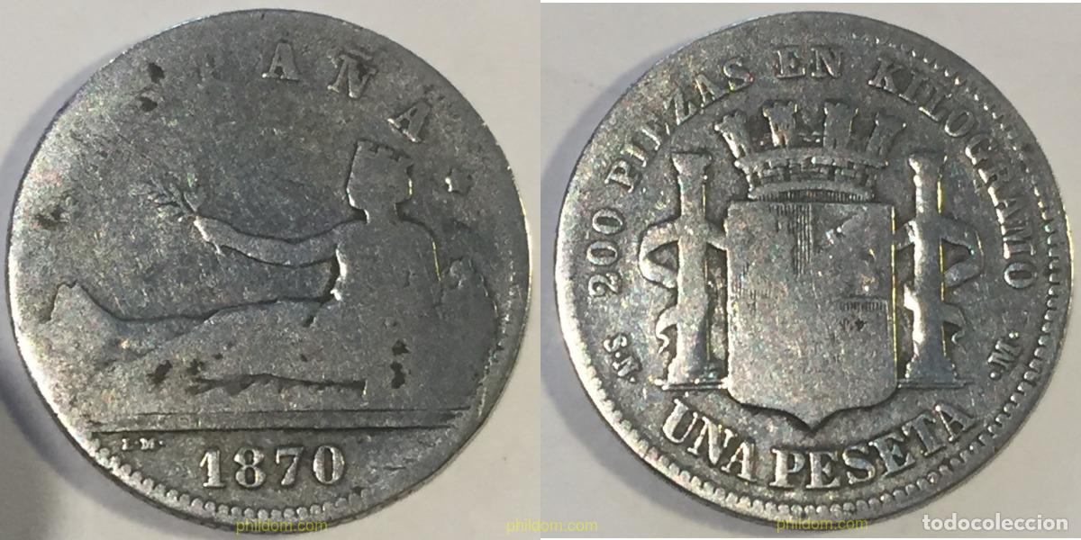 Monedas de Espa&ntilde;a: 1970 ESPA&Ntilde;A 1870 1 PESETA 1870 SN M