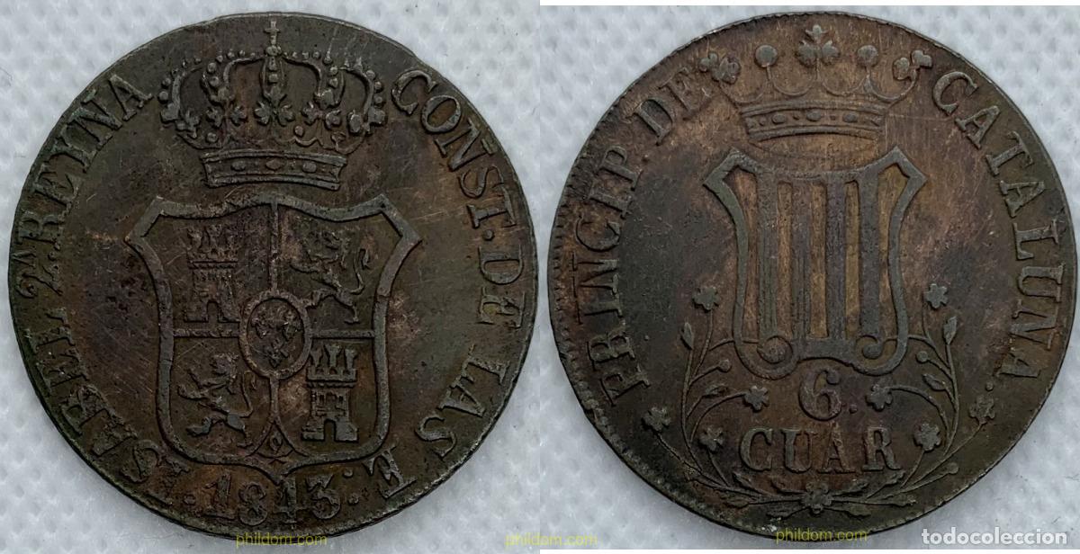 Monedas de Espa&ntilde;a: 2181 ESPA&Ntilde;A 1843 ISABEL II 6 CUARTOS 6 CUAR 1843 PRINCIPADO DE CATALU&Ntilde;A