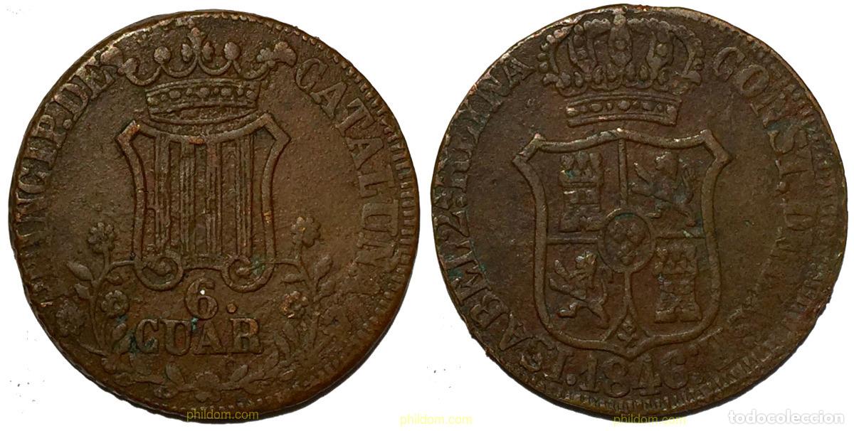 Monedas de Espa&ntilde;a: 1769 ESPA&Ntilde;A 1846 ISABEL II 6 CUARTOS PRINCIPADO CATALU&Ntilde;A 1846