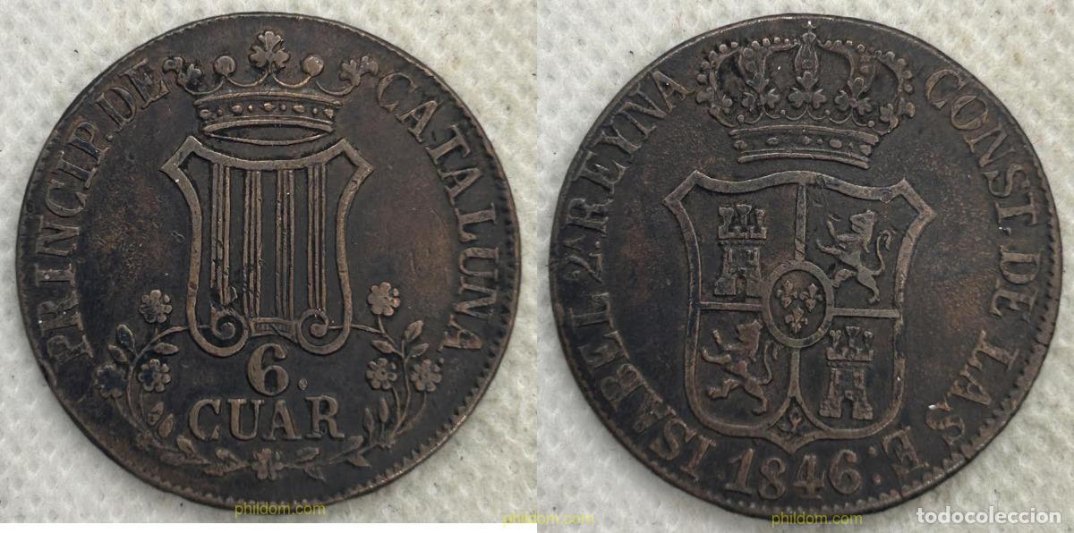Monedas de Espa&ntilde;a: 4929 ESPA&Ntilde;A 1846 ISABEL II 6 CUARTOS PRINCIPADO CATALU&Ntilde;A 1846