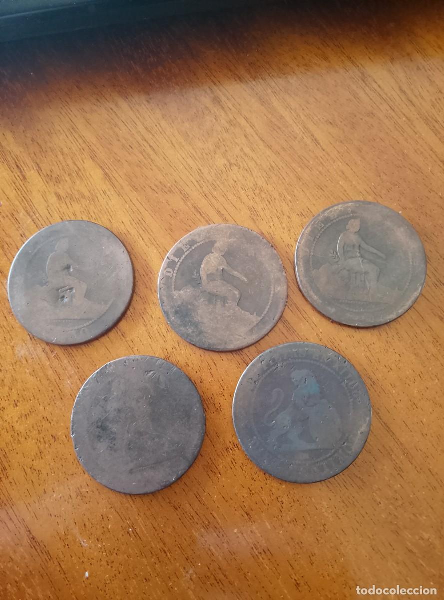 Monedas de Espa&ntilde;a: 10 c&eacute;ntimos 1870. Gobierno Provisional. cobre. 5 monedas
