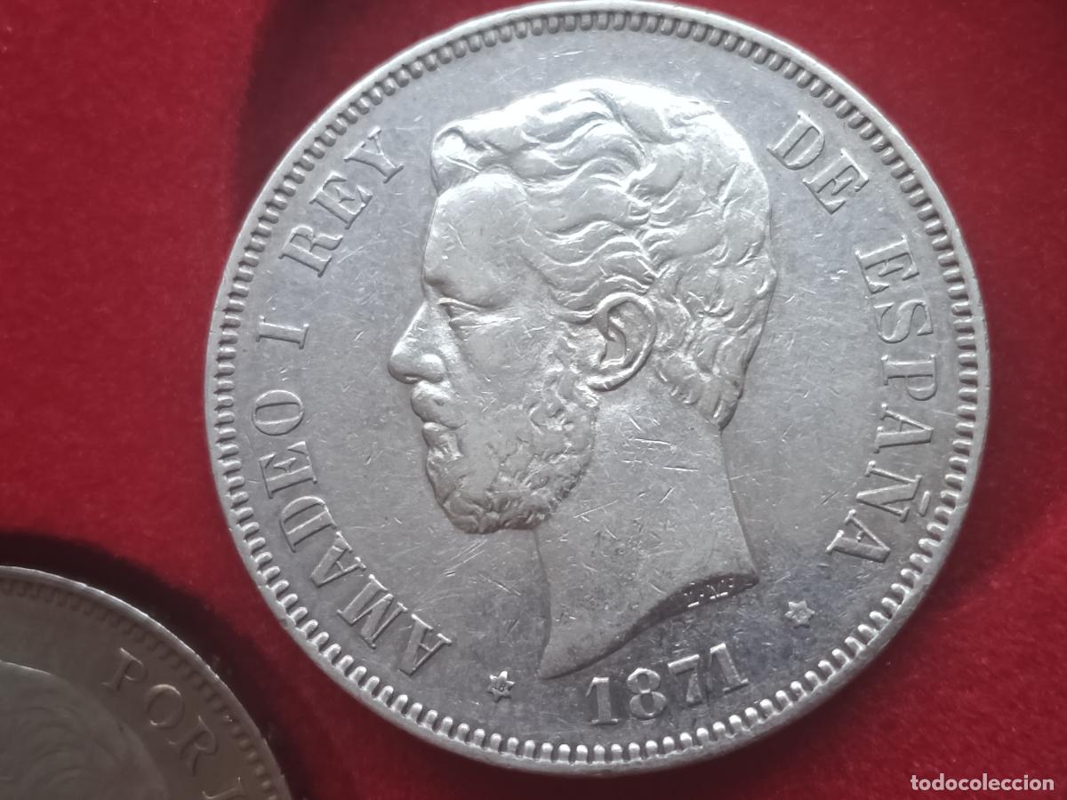 Monedas de Espa&ntilde;a: Duro original de 5 pesetas de plata de 1871 Amadeo de Saboya estrella 73 Muy raro