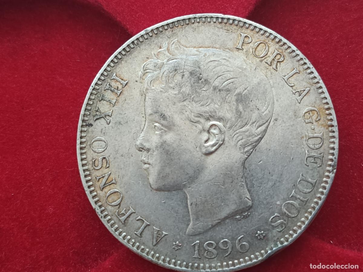 Monedas de Espa&ntilde;a: Duro original de 5 pesetas de plata de 1896 estrellas muy bien EBC-
