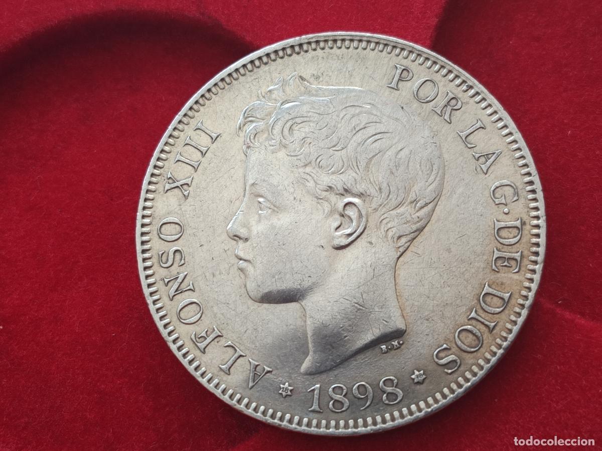 Monedas de Espa&ntilde;a: Duro original de 5 pesetas de plata de 1898 estrellas muy bien EBC
