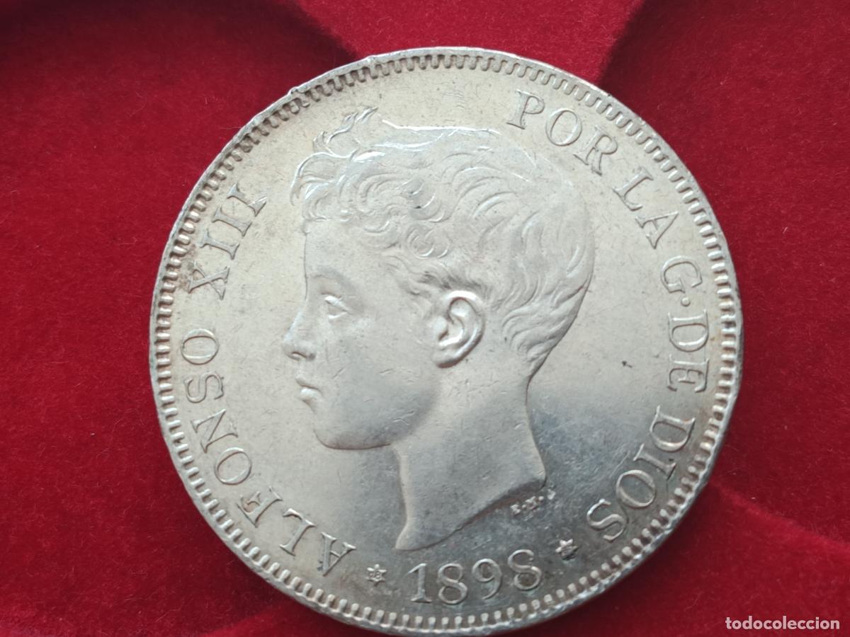 Monedas de Espa&ntilde;a: Duro original de 5 pesetas de plata de 1898 estrellas muy bien EBC BRILLO ORIGINAL