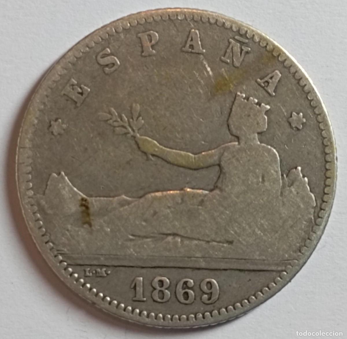 Monedas de Espa&ntilde;a: Moneda de Espa&ntilde;a 1 peseta del Gobierno Provisional de 1869 de plata