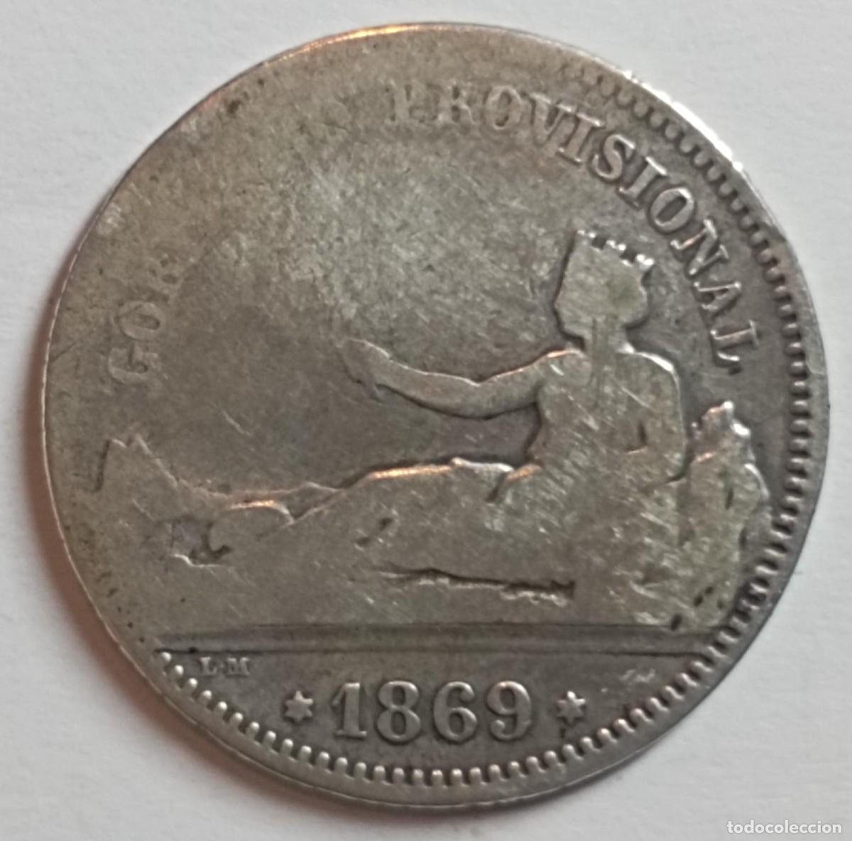 Monedas de Espa&ntilde;a: Moneda de Espa&ntilde;a 1 peseta del Gobierno Provisional de 1869 de plata