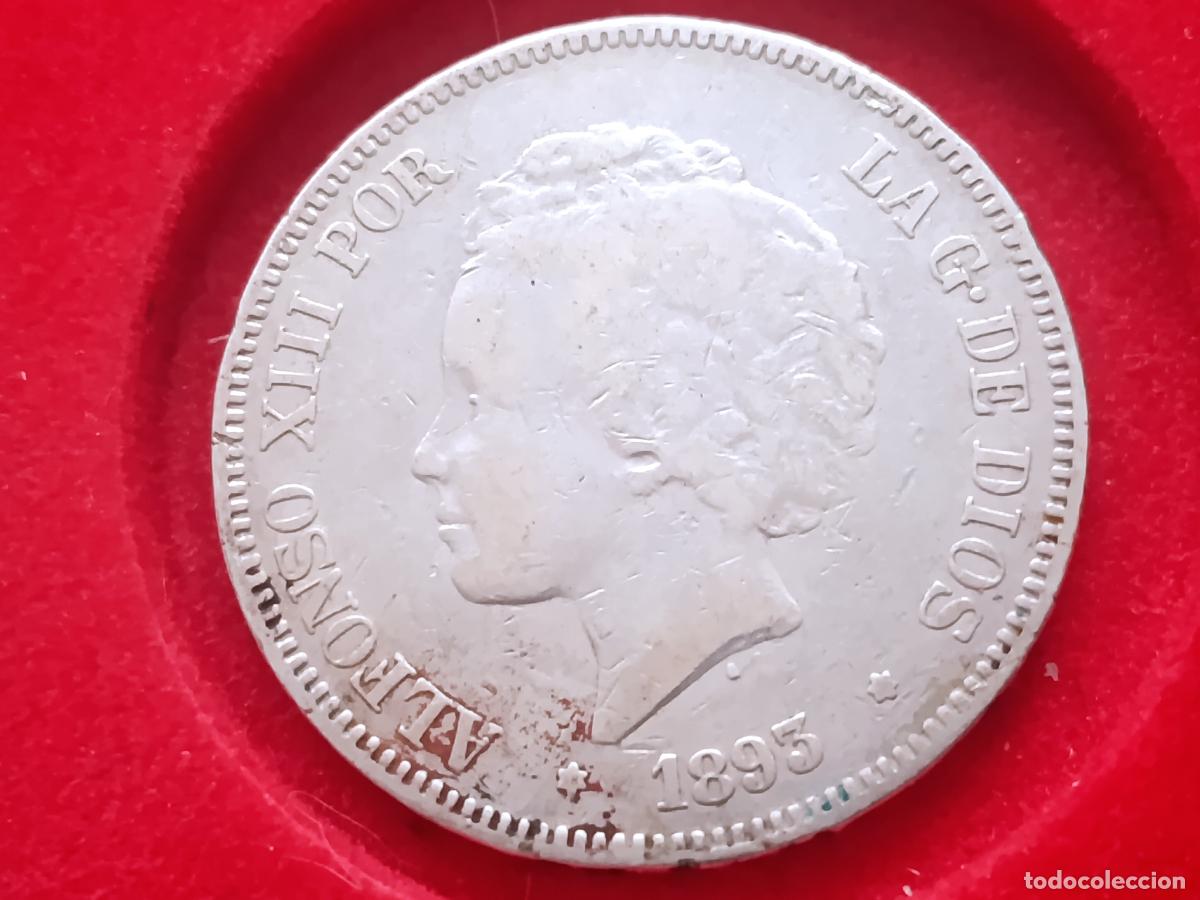 Monedas de Espa&ntilde;a: Raro duro de plata original de 5 pesetas de 1893 PG V