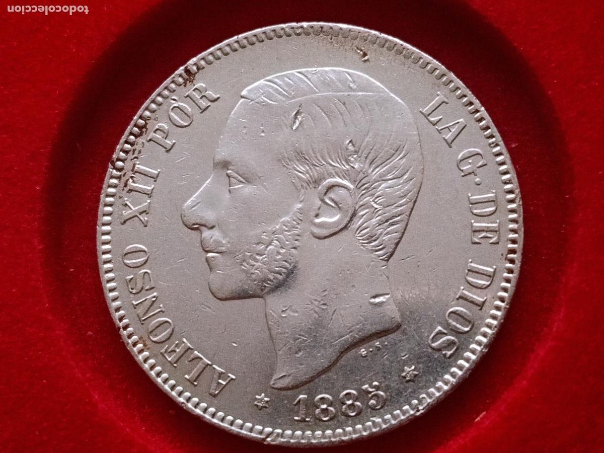 Monedas de Espa&ntilde;a: Excelente duro de plata original de 5 pesetas de 1885 estrellas perfectas 18 87