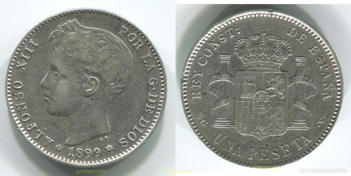 Monedas de Espa&ntilde;a: 827 ESPA&Ntilde;A 1899 ALFONSO XIII 1 Peseta 1899 SG V