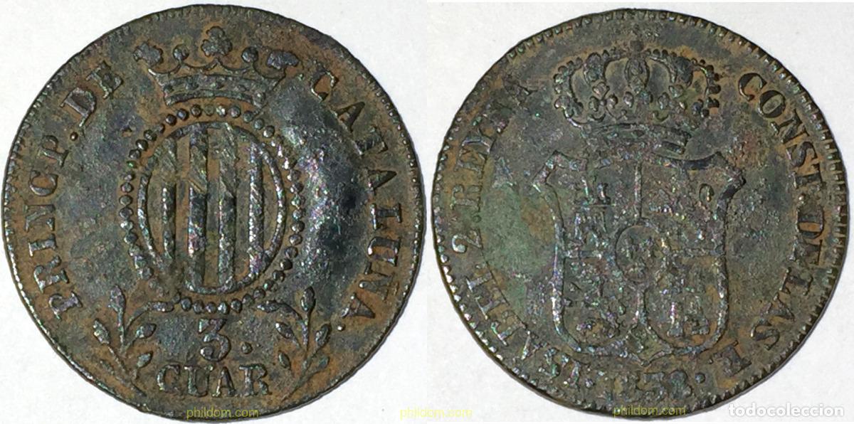 Monedas de Espa&ntilde;a: 576 ESPA&Ntilde;A 1838 ISABEL II. CATALU&Ntilde;A 1838 - 3 CUARTOS