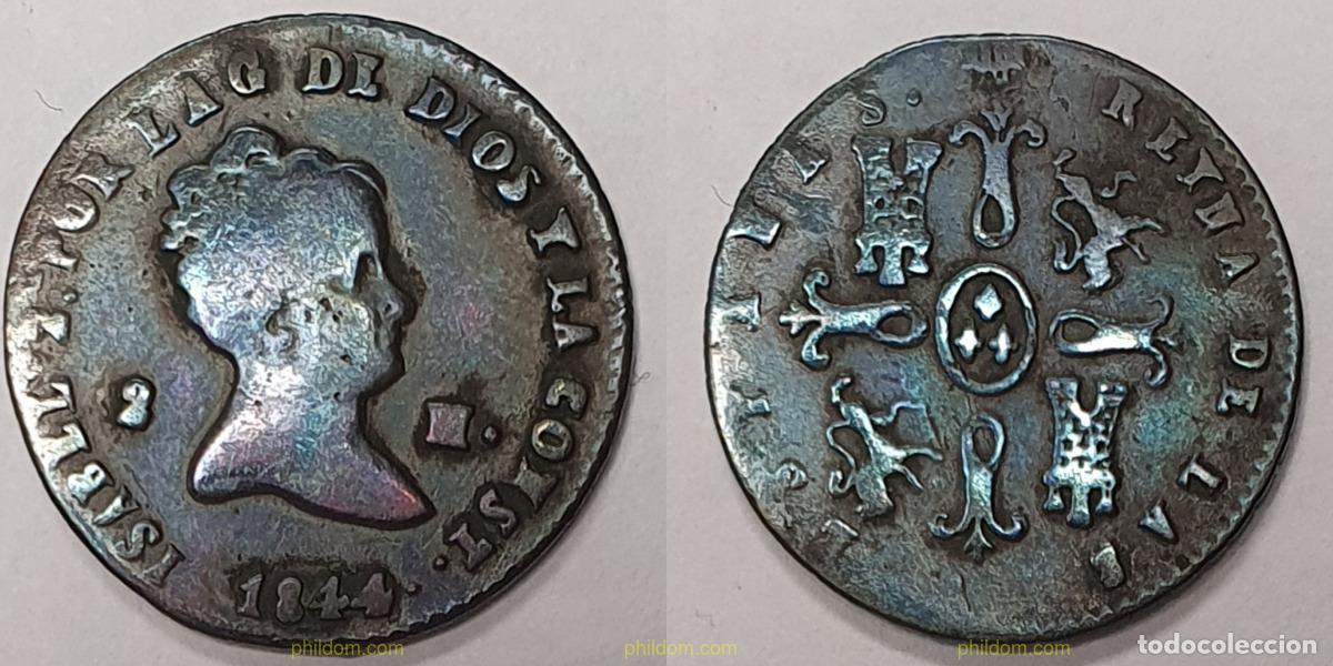 Monedas de Espa&ntilde;a: 566 ESPA&Ntilde;A 1844 ISABEL II. 1844 - 2 MARAVEDIS SEGOBIA