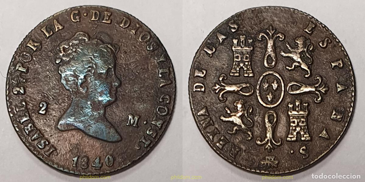 Monedas de Espa&ntilde;a: 565 ESPA&Ntilde;A 1840 ISABEL II. 1840 - 2 MARAVEDIS SEGOBIA