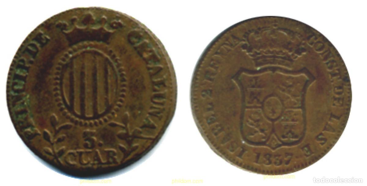 Monedas de Espa&ntilde;a: 976 ESPA&Ntilde;A 1837 ISABEL II. CATALU&Ntilde;A 1837 - 3 CUARTOS