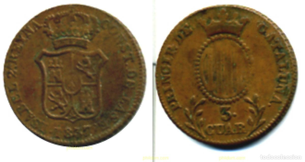 Monedas de Espa&ntilde;a: 975 ESPA&Ntilde;A 1837 ISABEL II. CATALU&Ntilde;A 1837 - 3 CUARTOS