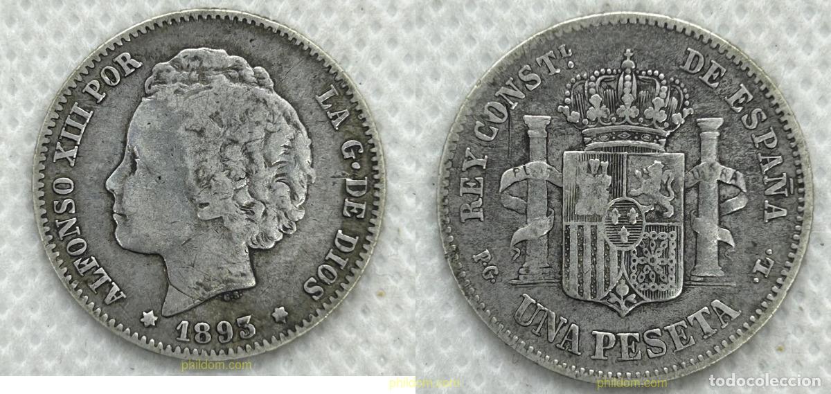 Monedas de Espa&ntilde;a: 938 ESPA&Ntilde;A 1893 ALFONSO XIII 1 PESETA 1893 18-93 PG L