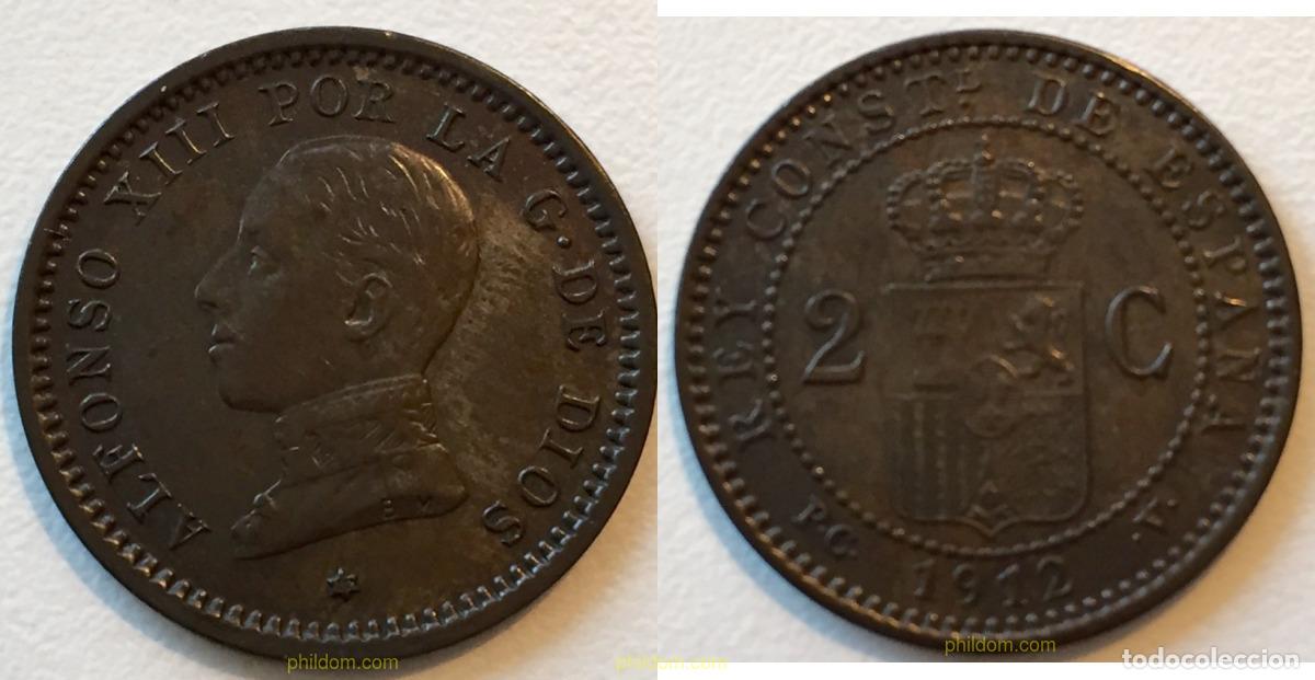 Monedas de Espa&ntilde;a: 1611 ESPA&Ntilde;A 1912 2 CENTIMOS ALFONSO XIII 1912 PC V