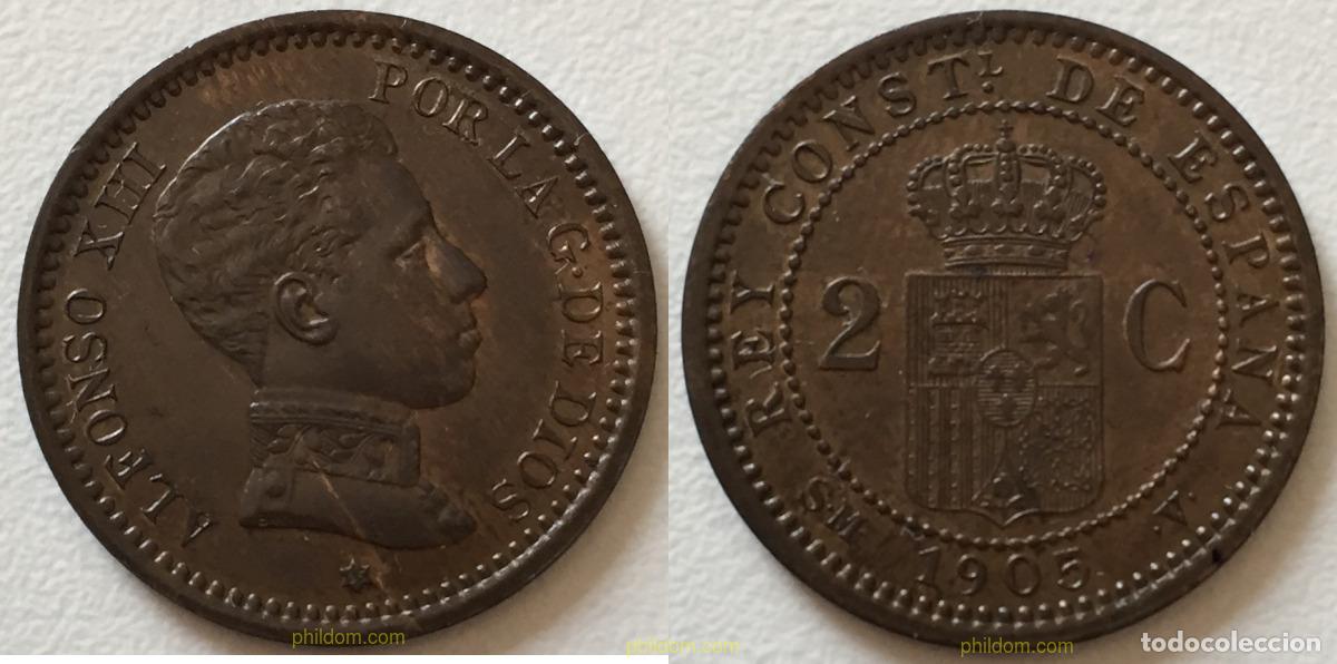 Monedas de Espa&ntilde;a: 1602 ESPA&Ntilde;A 1905 2 CENTIMOS ALFONSO XIII 1905 SMV *5