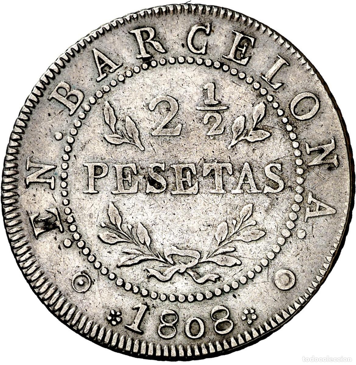 Monedas de Espa&ntilde;a: 2 1/2 PESETAS Y MEDIA 1808 - PLATA JOSE NAPOLEON OCUPACION BARCELONA
