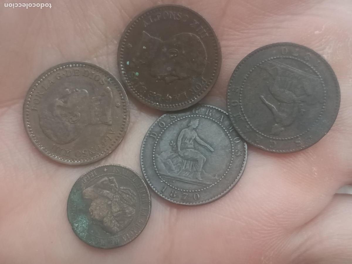 Monedas de Espa&ntilde;a: 5 monedas de cobre antiguas