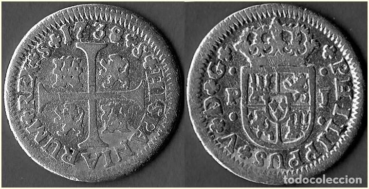 Monedas de Espa&ntilde;a: 1738 - ESPA&Ntilde;A - REINADO FELIPE V - 1/2 REAL - KM # 350 - CECA S SEVILLA - PLATA