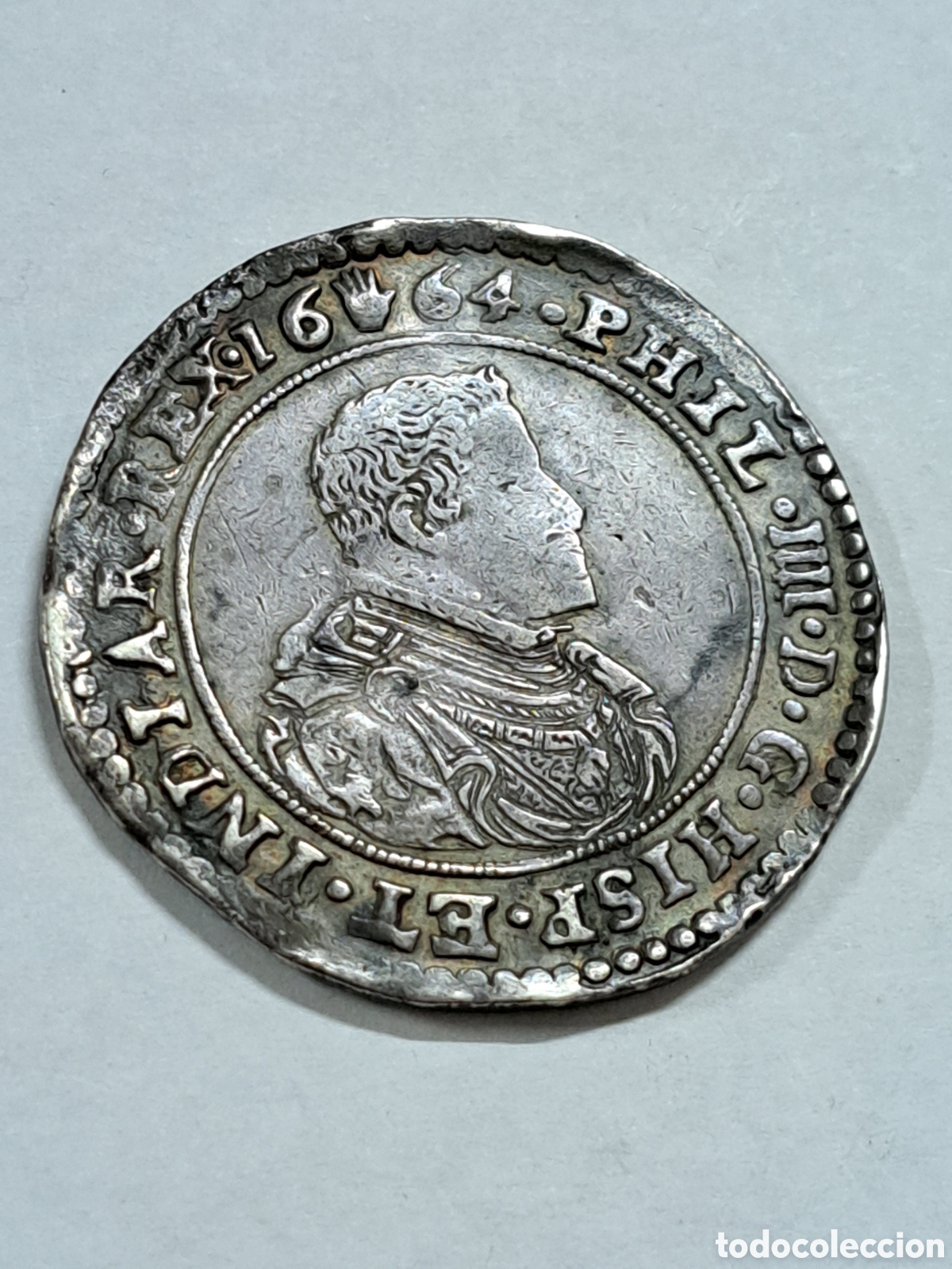 Monedas de Espa&ntilde;a: Ducat&oacute;n de plata reinado de Felipe IV a&ntilde;o 1664 acu&ntilde;ada en Amberes pesa 32,26 gr