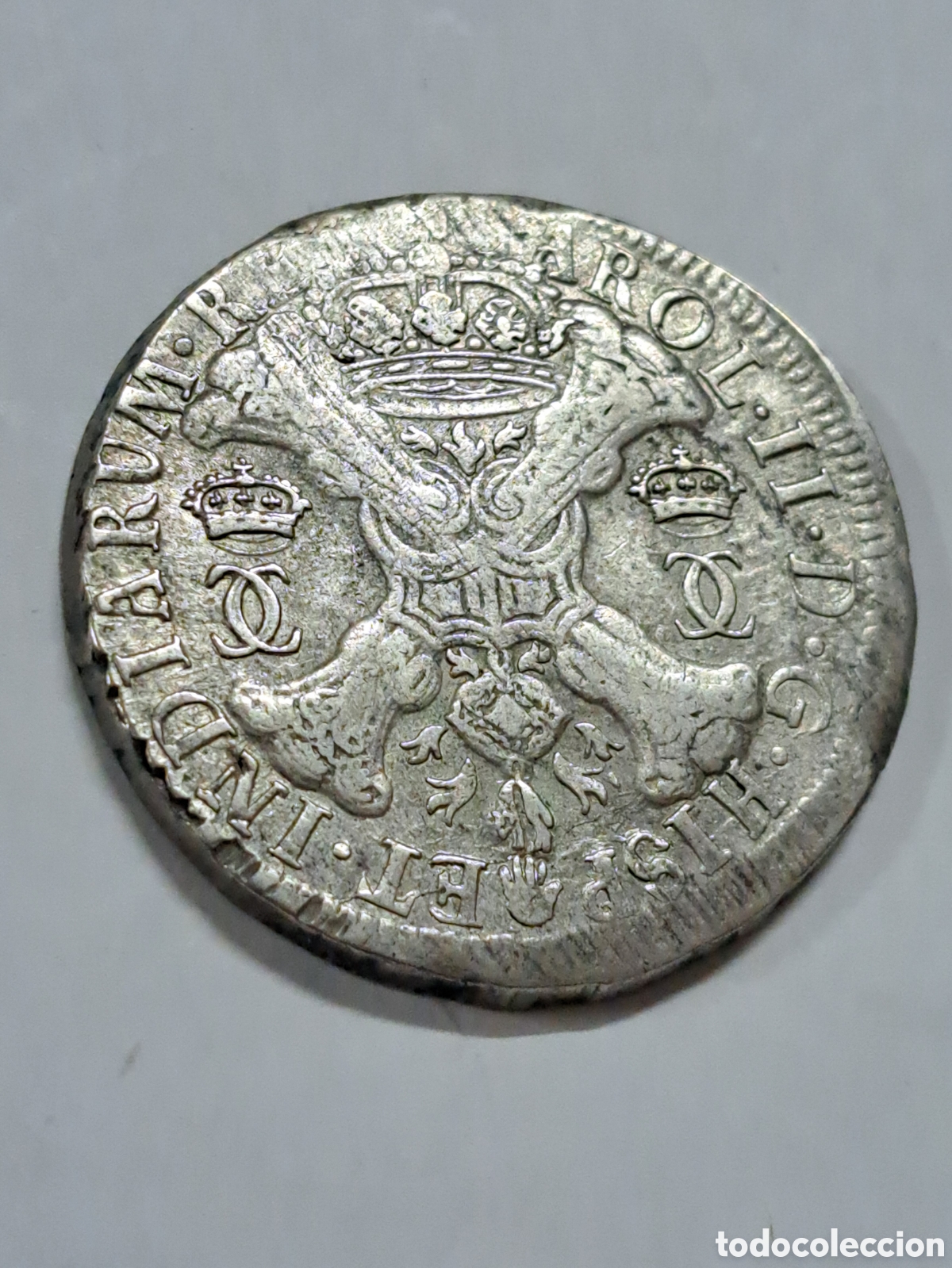 Monedas de Espa&ntilde;a: Muy raro ducado de plata acu&ntilde;ado a prensa de Carlos II a&ntilde;o 1695 acu&ntilde;ada en Amberes