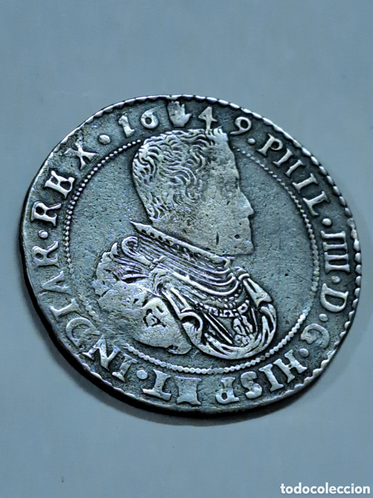 Monedas de Espa&ntilde;a: Medio ducat&oacute;n de plata reinado de Felipe IV a&ntilde;o 1649 acu&ntilde;ada en Amberes