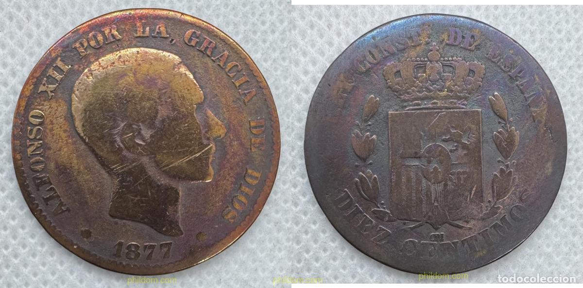 Monedas de Espa&ntilde;a: 5271 ESPA&Ntilde;A 1877 ALFONSO XII 10 CENTAVOS 1877 BARCELONA OM