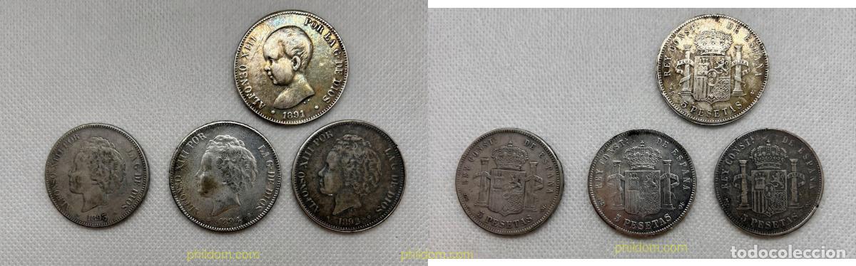 Monedas de Espa&ntilde;a: 5275 ESPA&Ntilde;A 1890 LOTE DE MONEDAS 5 PESETAS A&Ntilde;OS 91-92-93-94 R&Eacute;PLICA