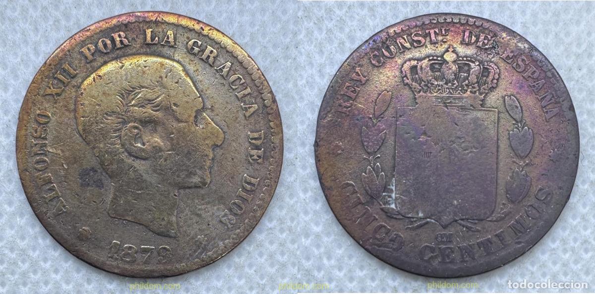 Monedas de Espa&ntilde;a: 5263 ESPA&Ntilde;A 1879 ALFONSO XII 5 CENTAVOS 1879 BARCELONA