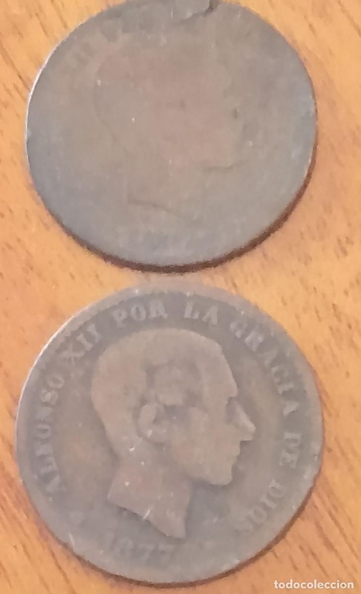 Monedas de Espa&ntilde;a: 10 c&eacute;ntimos Alfonso XII. 1877. Dos monedas