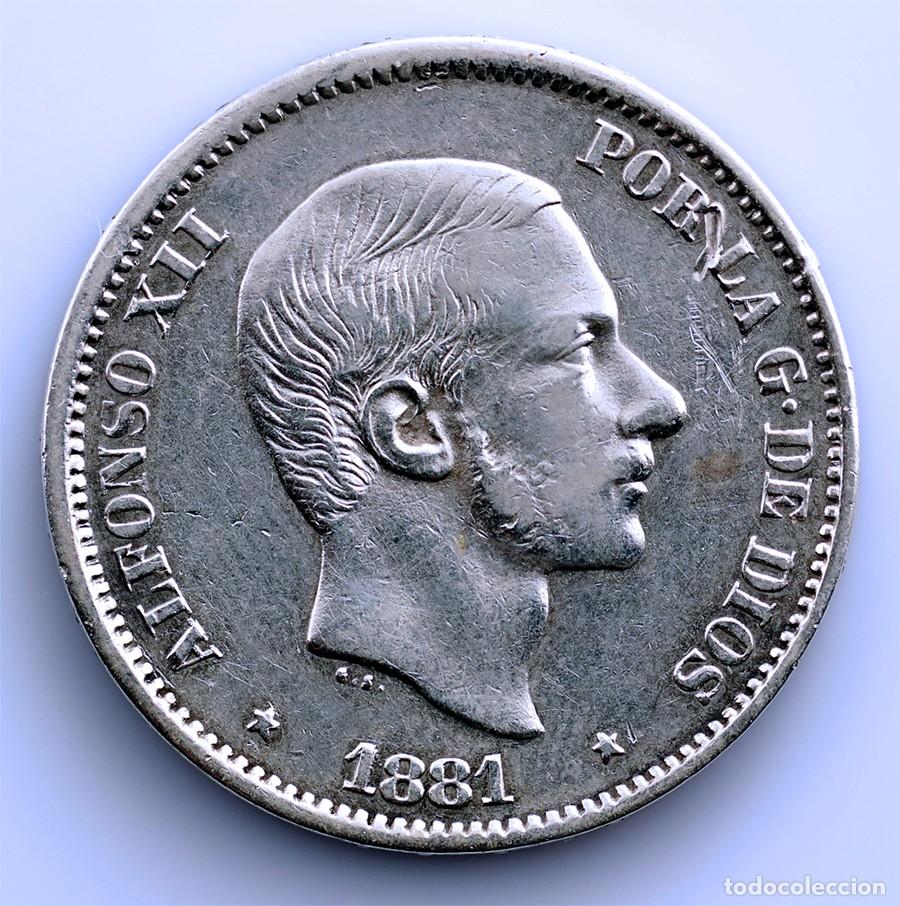 Monedas de Espa&ntilde;a: SC-Spain-Alfonso XII. 50 centavos de peso. 1881. Manila. . Plata 12,9 g. Escasa
