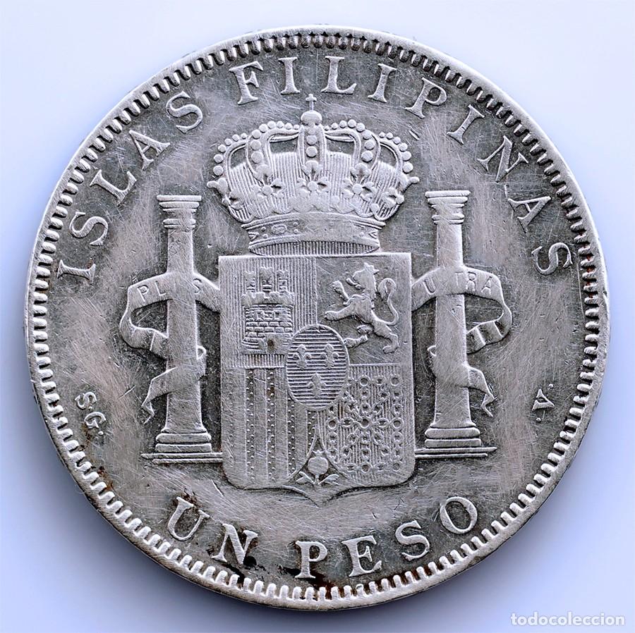 Monedas de Espa&ntilde;a: S.C. Spain-Alfonso XIII. 1 Peso 1897 SGV. Manila. Plata 24,8 g. Escasa