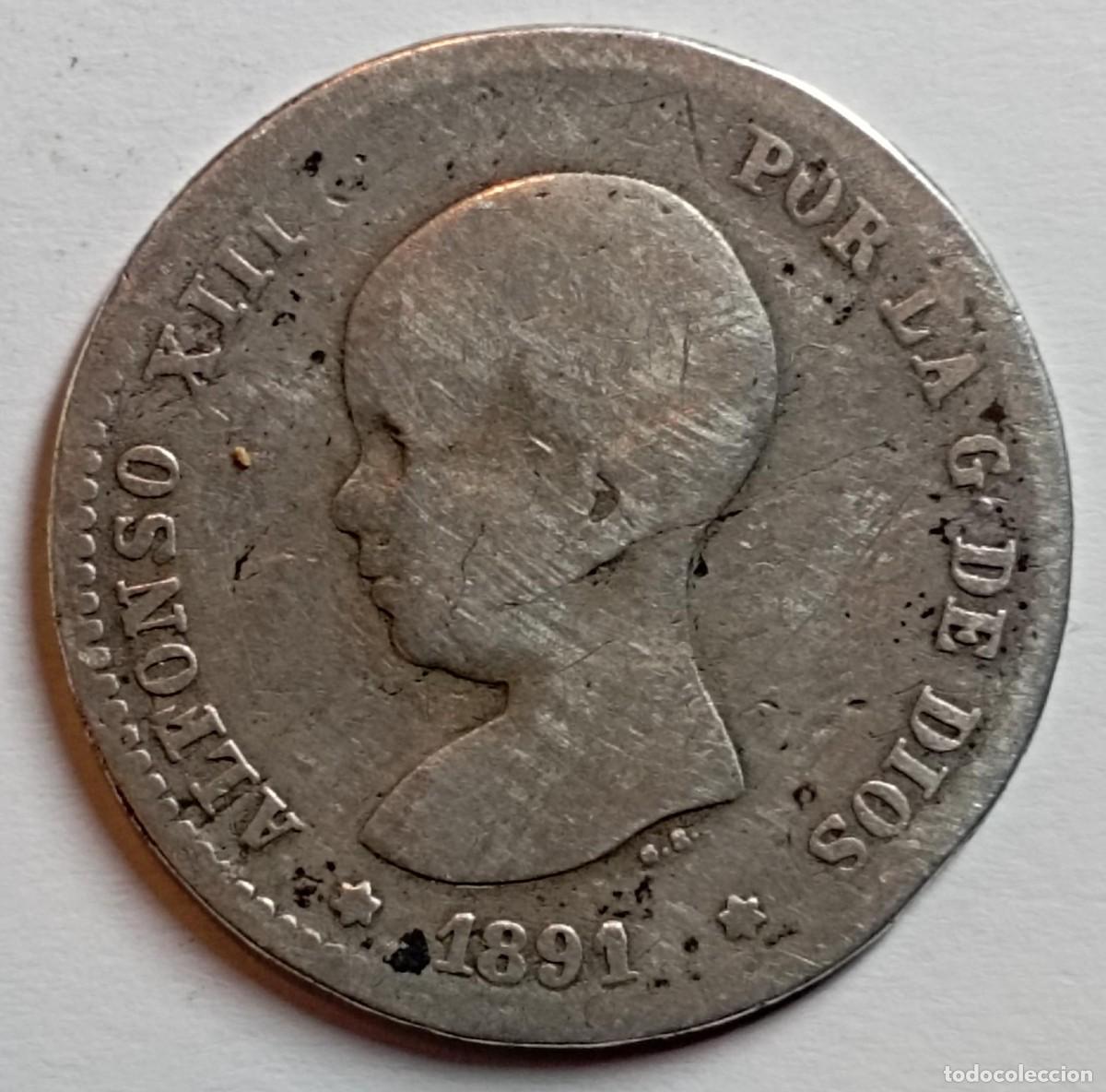 Monedas de Espa&ntilde;a: Moneda de Espa&ntilde;a 1 peseta Alfonso XIII 1891 de plata