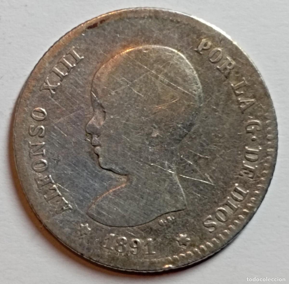 Monedas de Espa&ntilde;a: Moneda de Espa&ntilde;a 1 peseta Alfonso XIII 1891 de plata