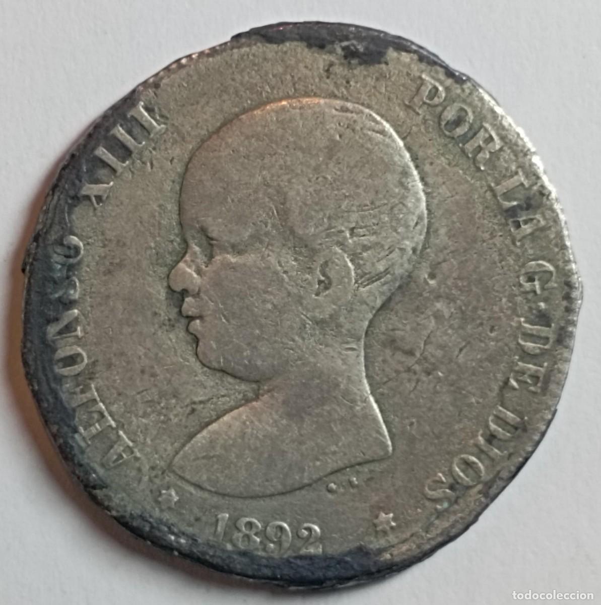 Monedas de Espa&ntilde;a: Moneda de Espa&ntilde;a 2 pesetas de Alfonso XIII 1892 de plata