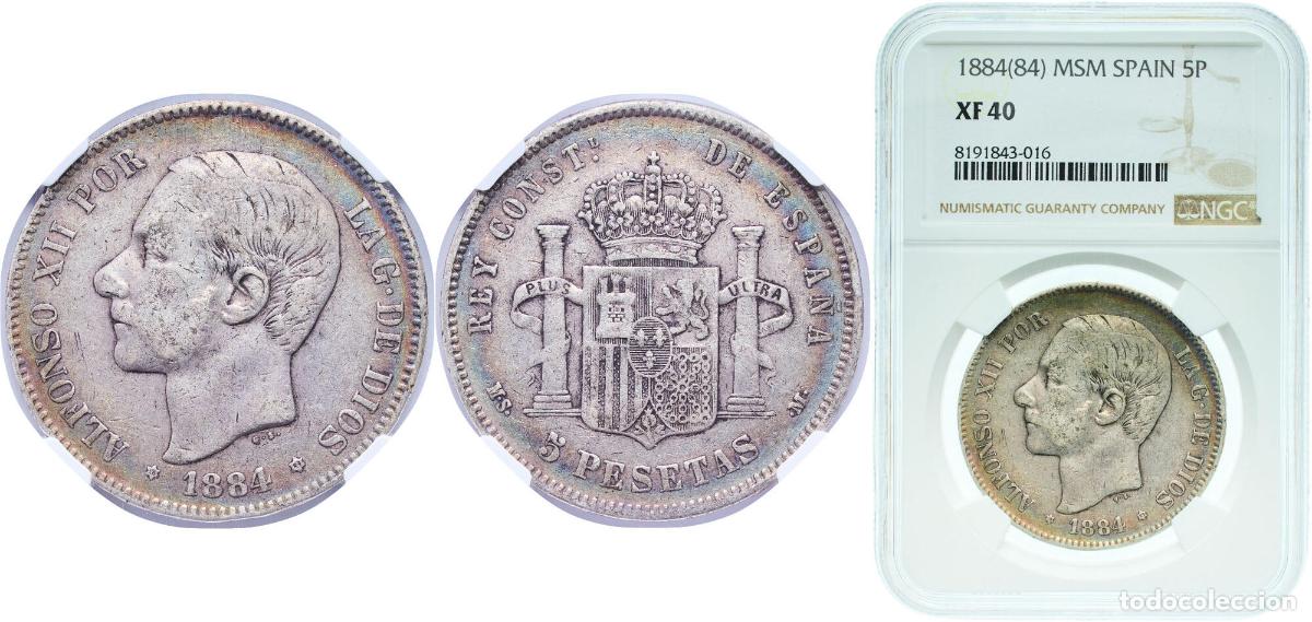 Monete da Spagna: Spain Kingdom 1884 18-84 MSM 5 Pesetas - Alfonso XII (3rd portrait) Silver (.900) Madrid Mint (584