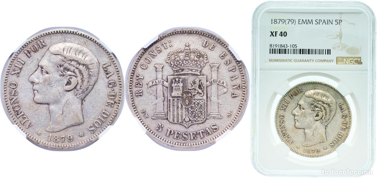 Monedas de Espa&ntilde;a: Spain Kingdom 1879 18-79 EMM 5 Pesetas - Alfonso XII (2nd portrait) Silver (.900) Madrid Mint (163