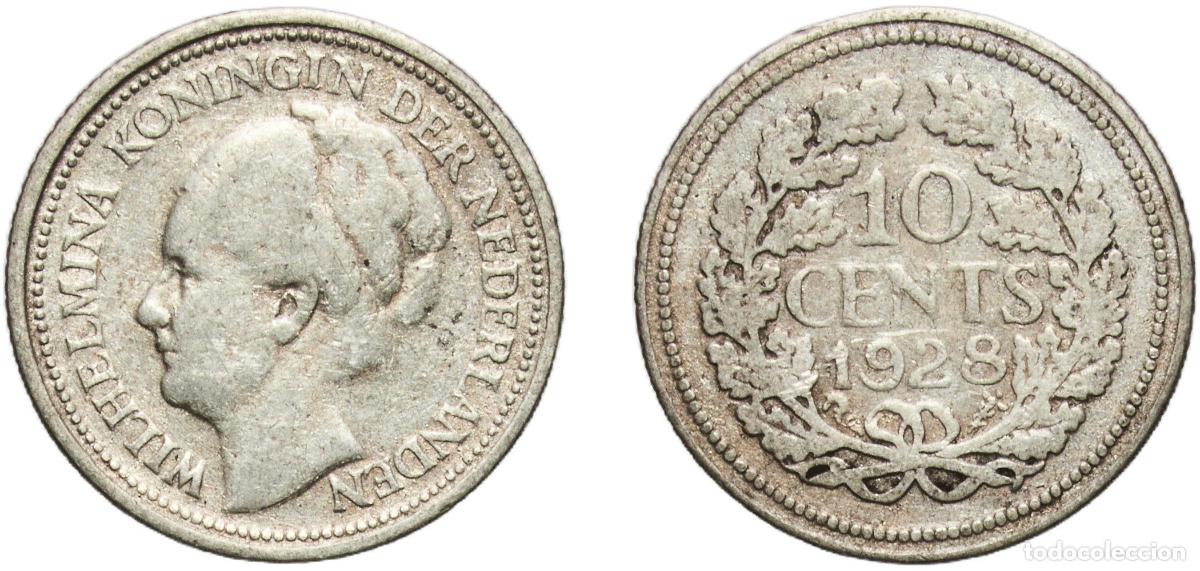Monedas de Espa&ntilde;a: Netherlands Kingdom 1928 10 Cents - Wilhelmina Silver (.640) Utrecht Mint (10000000) 1.37g VF Sch 9