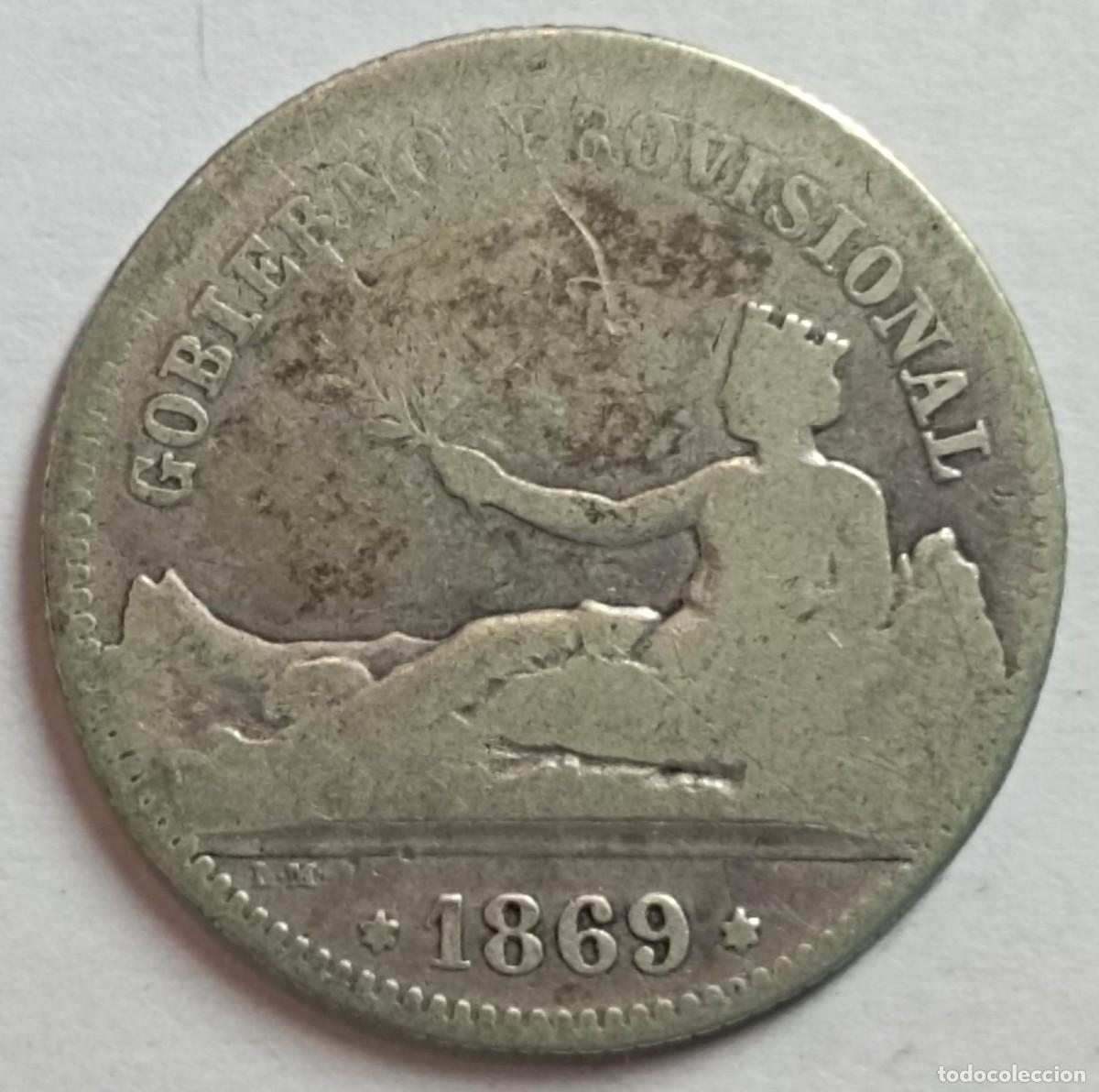 Monedas de Espa&ntilde;a: Moneda de Espa&ntilde;a 1 peseta Gobierno Provisional 1869 de plata
