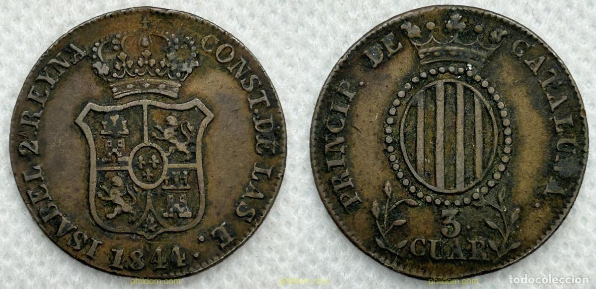 Monedas de Espa&ntilde;a: 3800 ESPA&Ntilde;A 1844 ISABEL II 3 CUARTOS (QUARTOS) 1844 - CATALU&Ntilde;A